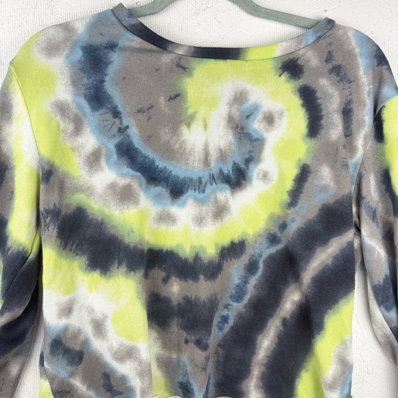 Tie-Dye Cropped Long Sleeve Top Sweater Neon Green and Blue No Tag Sz M - Picture 3 of 8